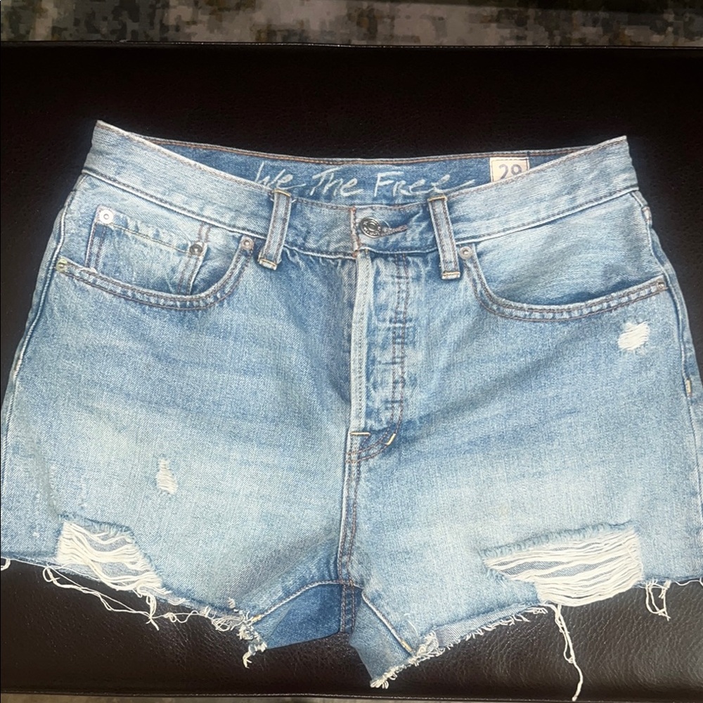 We The Free Blue Jean Shorts Distressed Style